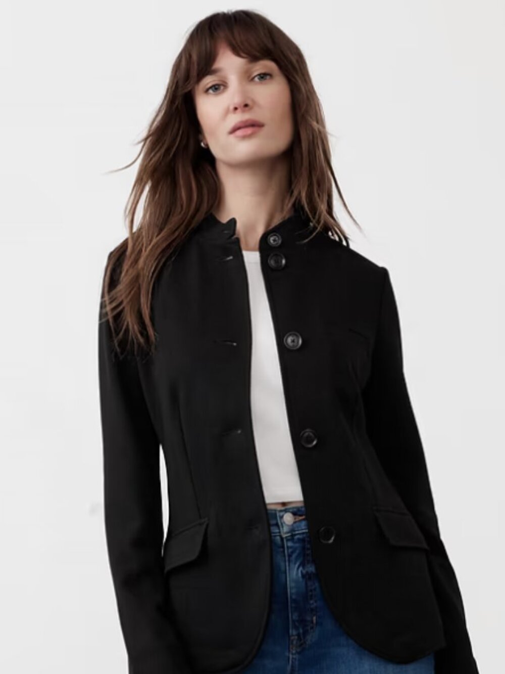 NWT - Banana Republic - Black Knit Pique Blazer - Petite Medium